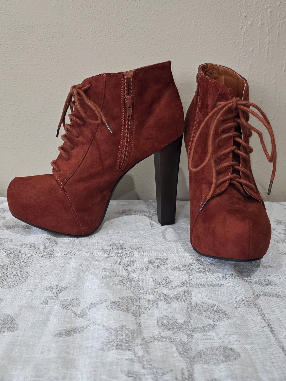Charlotte Russe Burnt Orange Suede Lace-Up Platform Ankle Boots